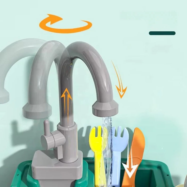 Children's Play Kitchen with Real Flowing Water Tap – Green, Red or Bl