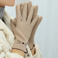 Cat Embroidered Touchscreen Winter Gloves for Women – Plush Acrylic