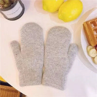 Cashmere Knit Mittens with Faux Rabbit Fur for Women