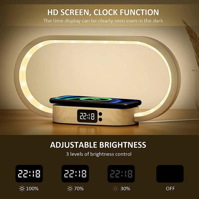 Wireless Charging Alarm Clock with Night Light & Phone Stand