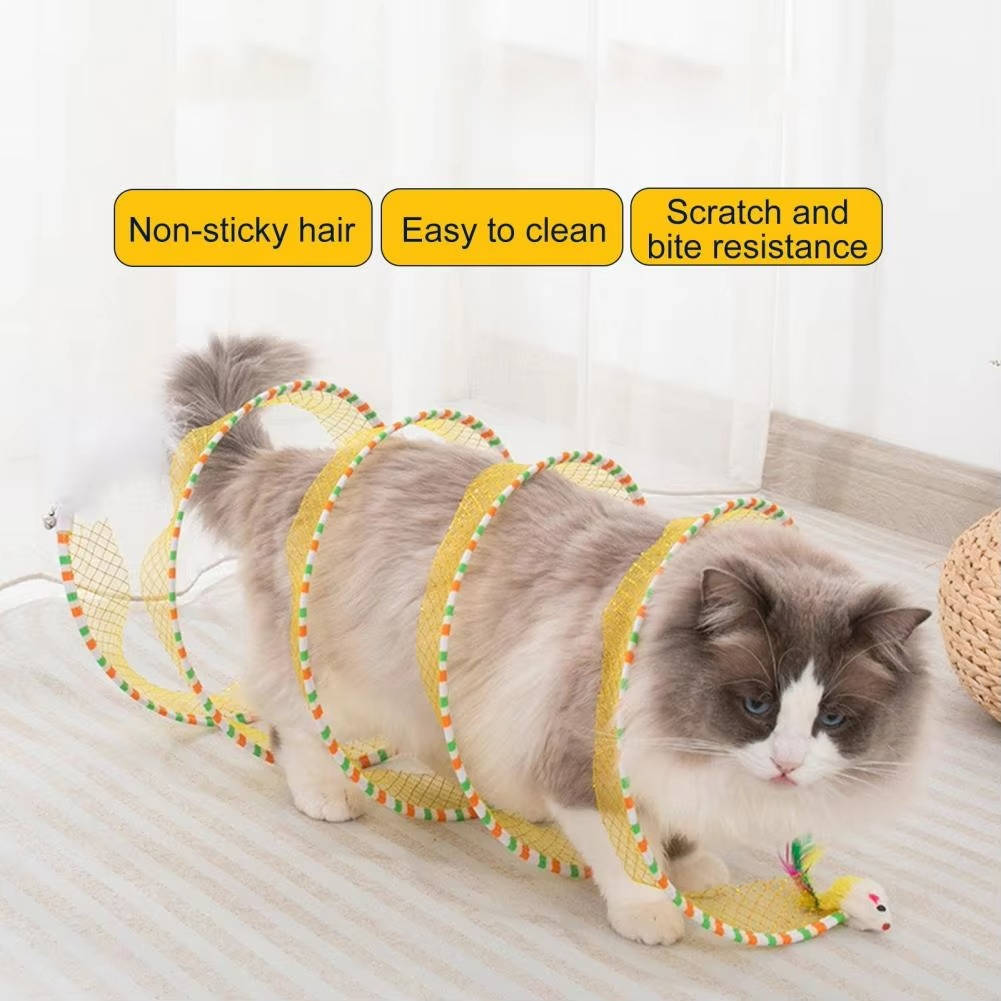 Cat Hunting Toy Tunnel with Feather Bell and Toy Mouse – Fejro