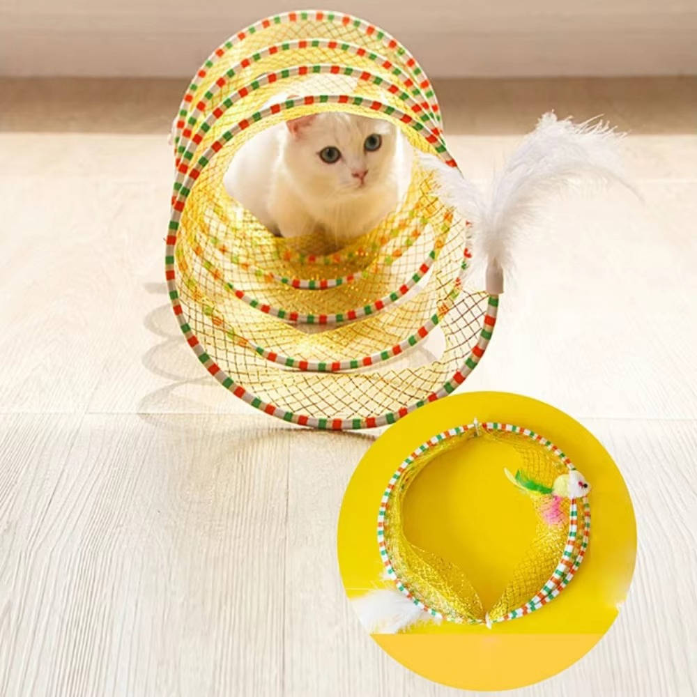 Cat Hunting Toy Tunnel with Feather Bell and Toy Mouse – Fejro