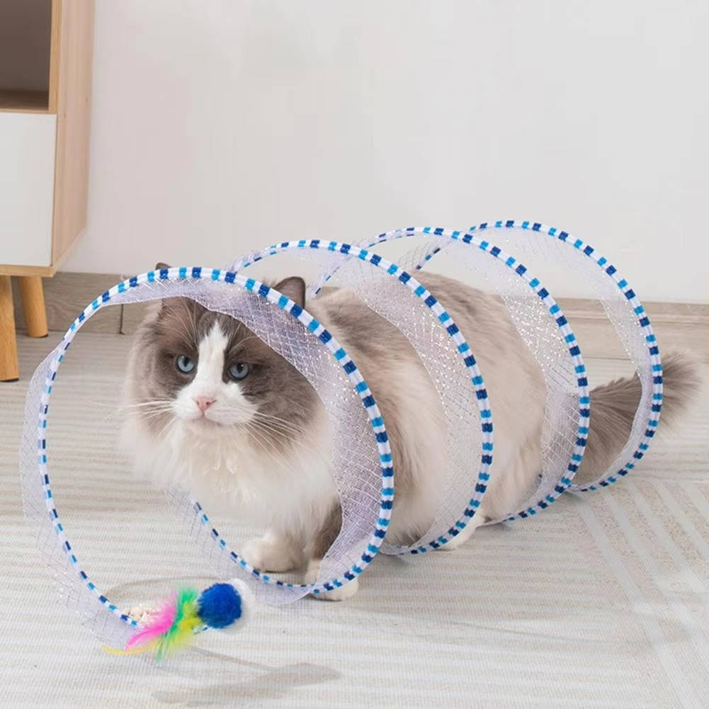 Cat Hunting Toy Tunnel with Feather Bell and Toy Mouse – Fejro
