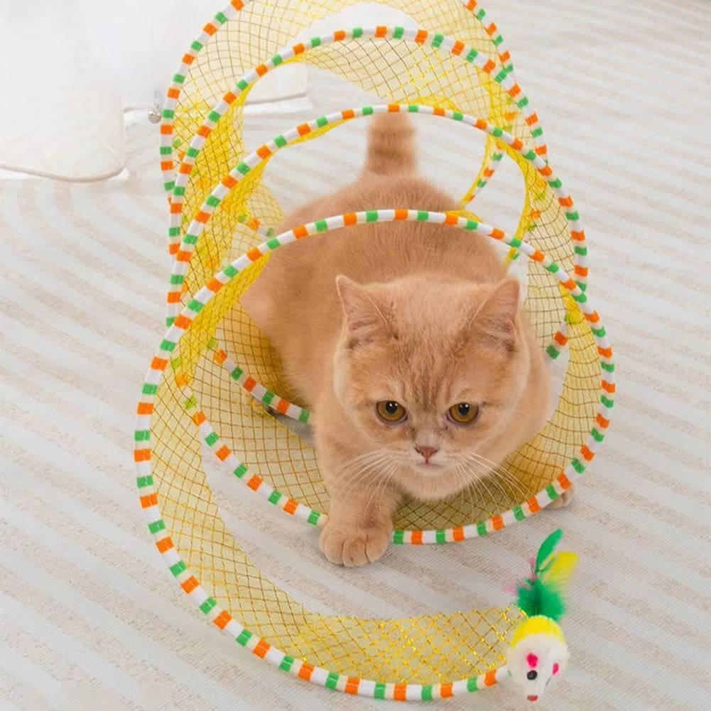 Cat Hunting Toy Tunnel with Feather Bell and Toy Mouse – Fejro
