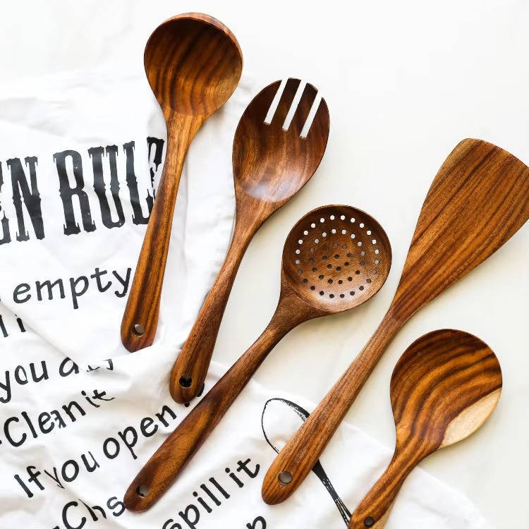 6-Piece Wooden Utensils Set for Nonstick Pans Kitchen Tools