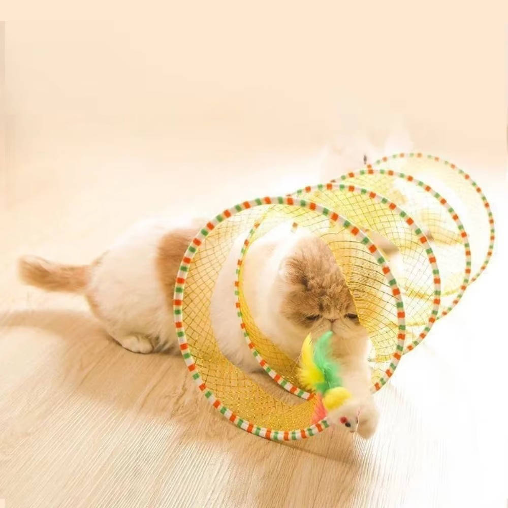 Cat Hunting Toy Tunnel with Feather Bell and Toy Mouse – Fejro
