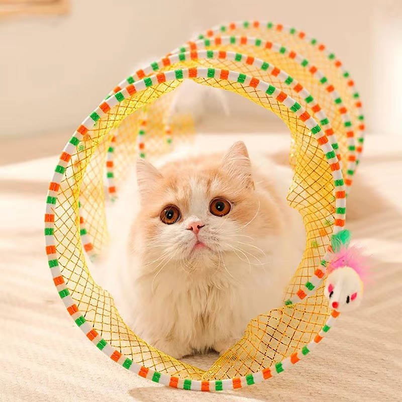 Cat Hunting Toy Tunnel with Feather Bell and Toy Mouse – Fejro