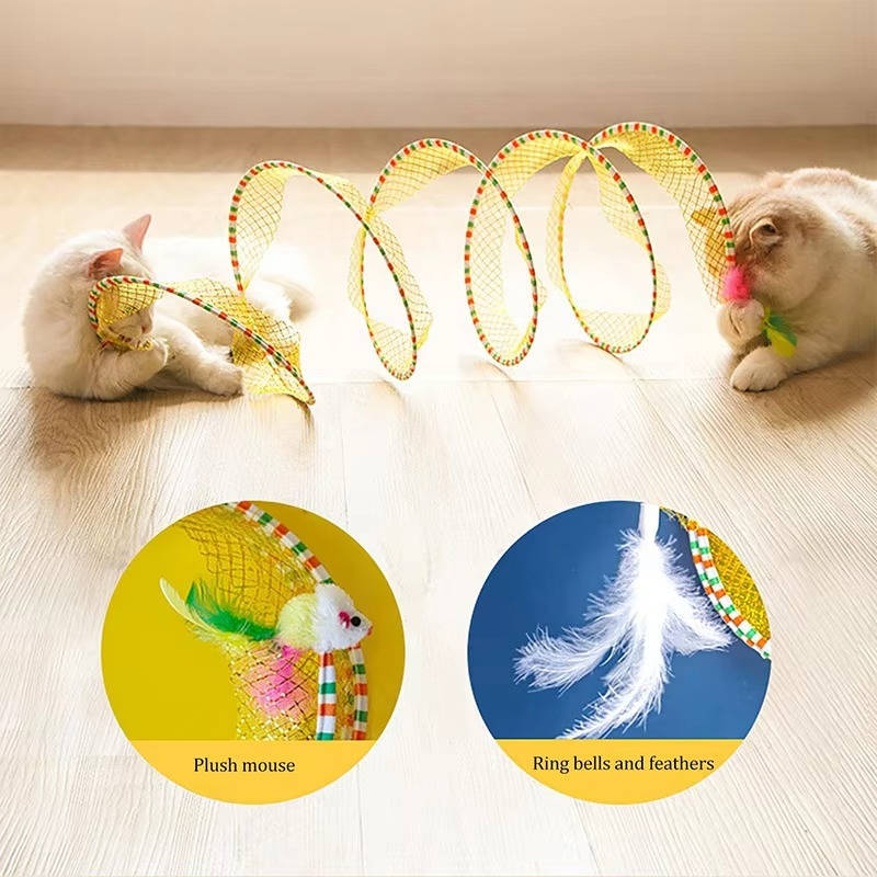 Cat Hunting Toy Tunnel with Feather Bell and Toy Mouse – Fejro