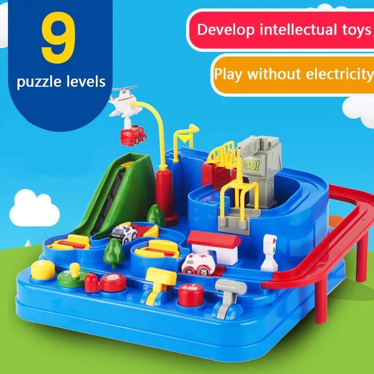 Mechanical Vehicle Track Game for Kids – Lever & Button Control