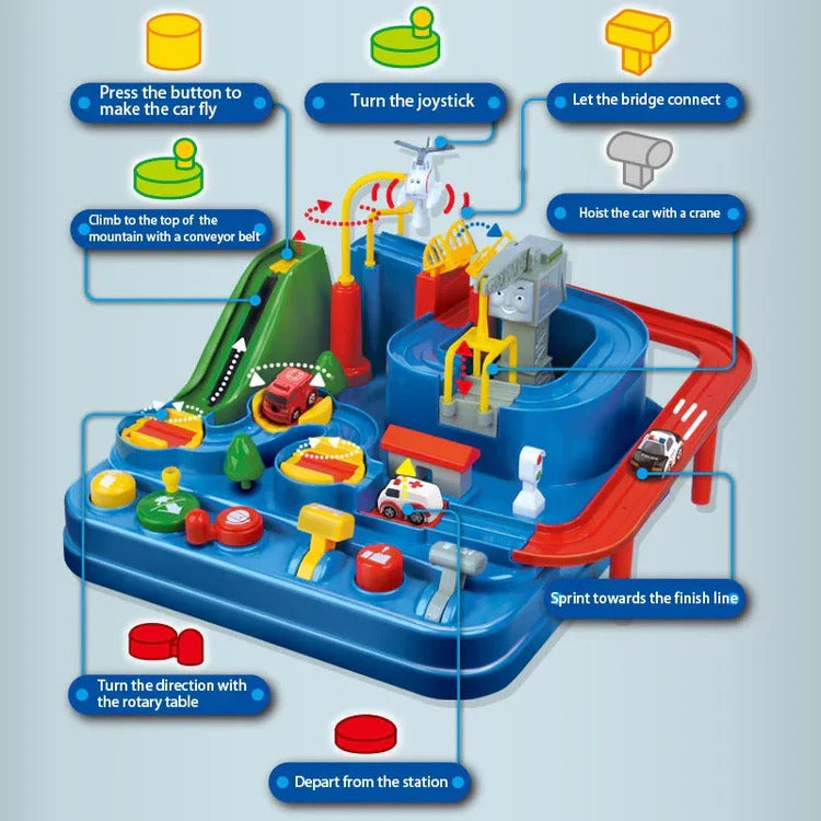 Mechanical Vehicle Track Game for Kids – Lever & Button Control