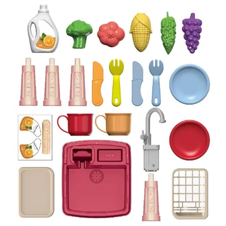 Children's Play Kitchen with Real Flowing Water Tap – Green, Red or Bl