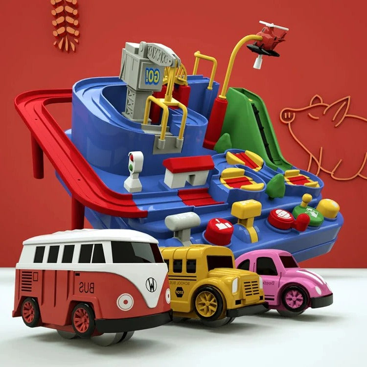 Mechanical Vehicle Track Game for Kids – Lever & Button Control