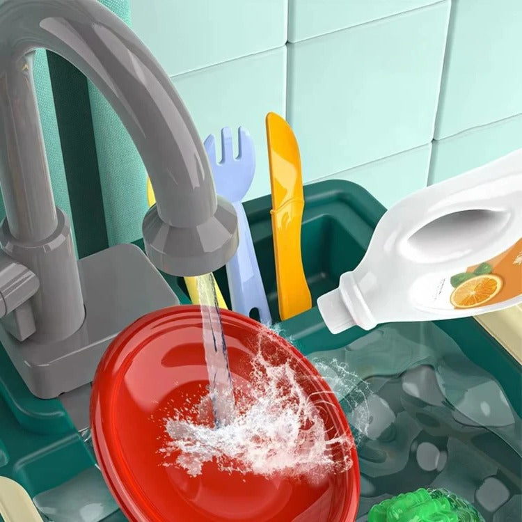 Children's Play Kitchen with Real Flowing Water Tap – Green, Red or Bl