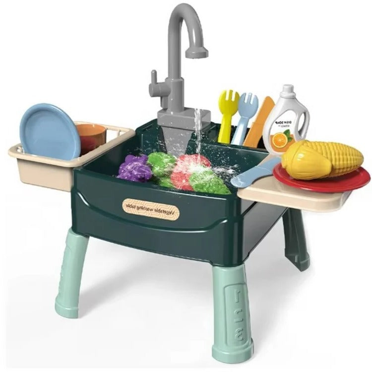 Children's Play Kitchen with Real Flowing Water Tap – Green, Red or Bl