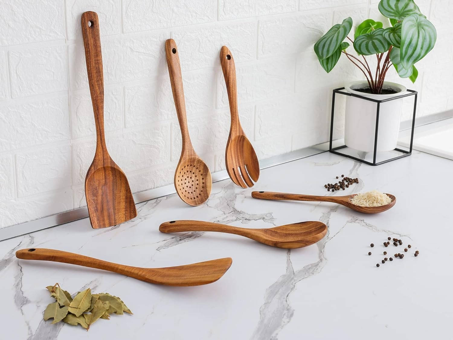 6-Piece Wooden Utensils Set for Nonstick Pans Kitchen Tools