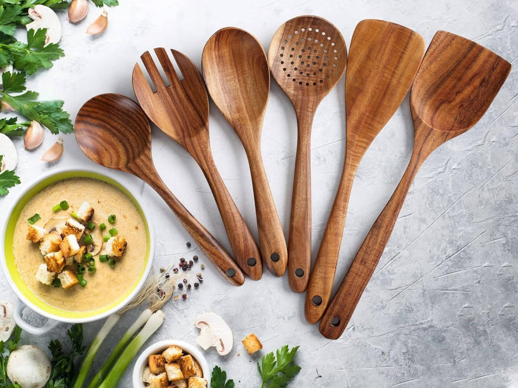 6-Piece Wooden Utensils Set for Nonstick Pans Kitchen Tools