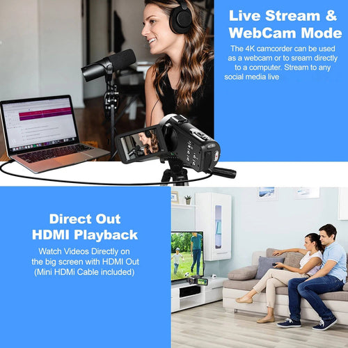 4K Video Camera 48MP WiFi Camcorder for YouTube Vlogging