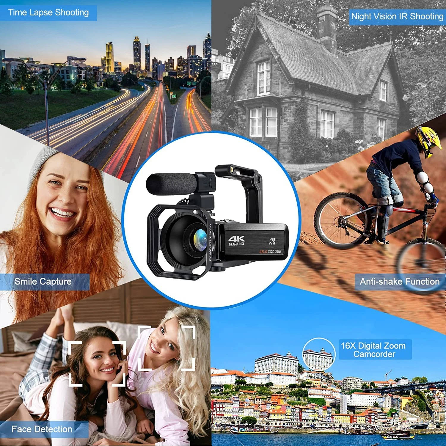 4K Video Camera 48MP WiFi Camcorder for YouTube Vlogging