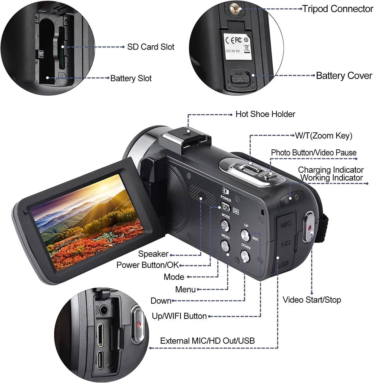 4K Video Camera 48MP WiFi Camcorder for YouTube Vlogging